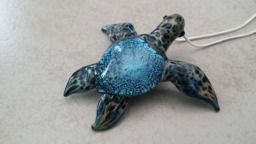 Turquoise Sea Turtle, Dicro Pendant Necklace, Seaturtle Jewelry, Blown Glass, Scuba Diving Jewelry