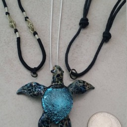 Turquoise Sea Turtle, Dicro Pendant Necklace, Seaturtle Jewelry, Blown Glass, Scuba Diving Jewelry - thumbnail 4