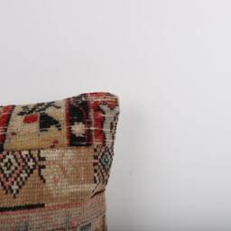 Vintage Turkish Kilim Pillow Cover Handwoven Wool Rug Cushion - 16x16 - thumbnail 3