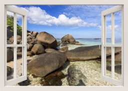 Sea Coast Wall Sticker, 3D Window Decal, Tropical Beach View Sticker Home Decor, Frame Decal