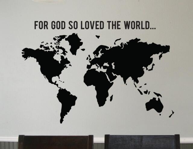 "Vinyl Wall Art Decal - World Map John 316 ""For God So Loved The World" - image 1