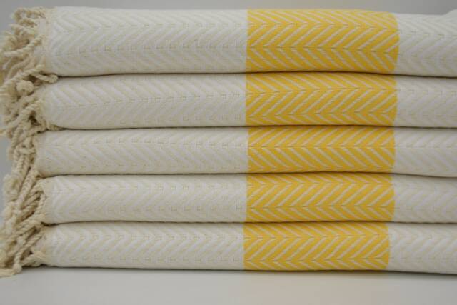 "Cream & Yellow Towel, Herringbone Towel, Turkish Towel, Bath Towel, Decorative Towel, Pool Towel, Hammam Towel, 40""x63" - image 1