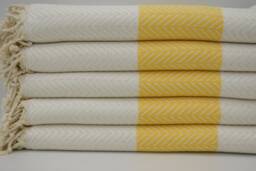 "Cream & Yellow Towel, Herringbone Towel, Turkish Towel, Bath Towel, Decorative Towel, Pool Towel, Hammam Towel, 40""x63"