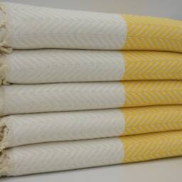 "Cream & Yellow Towel, Herringbone Towel, Turkish Towel, Bath Towel, Decorative Towel, Pool Towel, Hammam Towel, 40""x63" - thumbnail 2