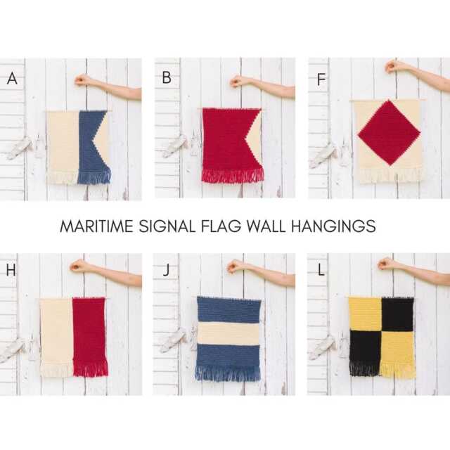 Wall Hanging // Maritime Signal Flags A, B, F, H, J, L Hand Knit in Wool - image 1