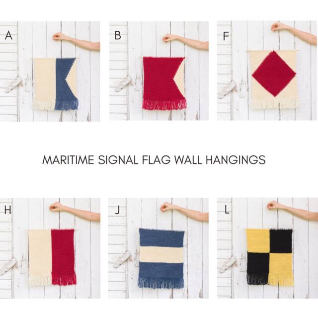 Wall Hanging // Maritime Signal Flags A, B, F, H, J, L Hand Knit in Wool - image 1