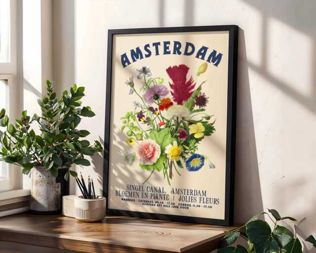 Amsterdam Floral Travel Poster - Vintage Botanical Wall Art Print - image 1