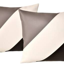 "2 Black White & Grey Diagonal Stripe Faux Leather Cushion Covers 16"" 18"" 20" - thumbnail 3
