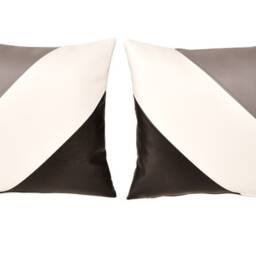 "2 Black White & Grey Diagonal Stripe Faux Leather Cushion Covers 16"" 18"" 20" - thumbnail 2