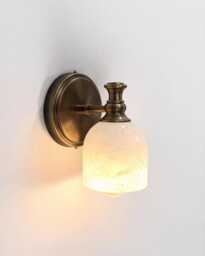 Handcrafted Alabaster Brass Wall Sconce With Marble Wall Sconce Light - Luxury Bathroom Light Fixture Handmade Stone Lamp Shade - thumbnail 1