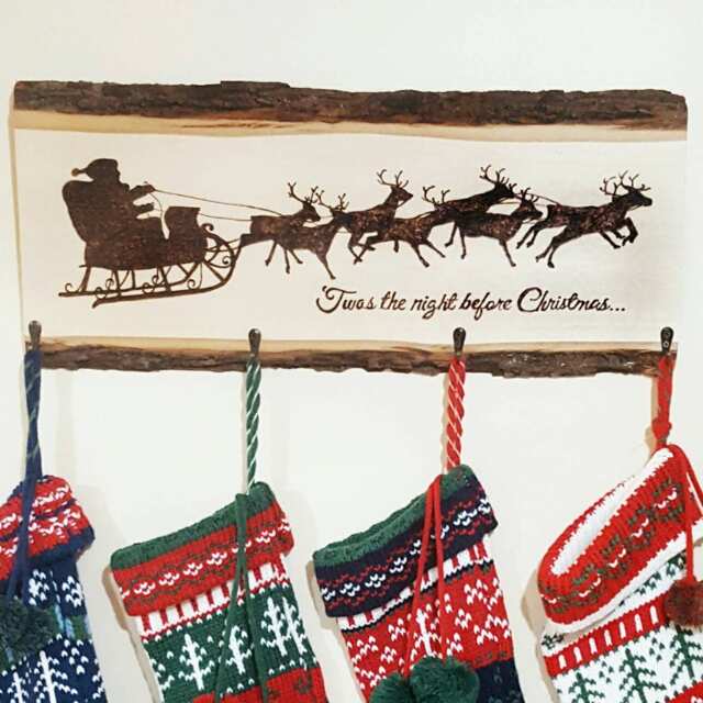 Christmas Stocking Holder, Custom Wood Stocking Holder, Hanger, Reindeer, Santa - image 1