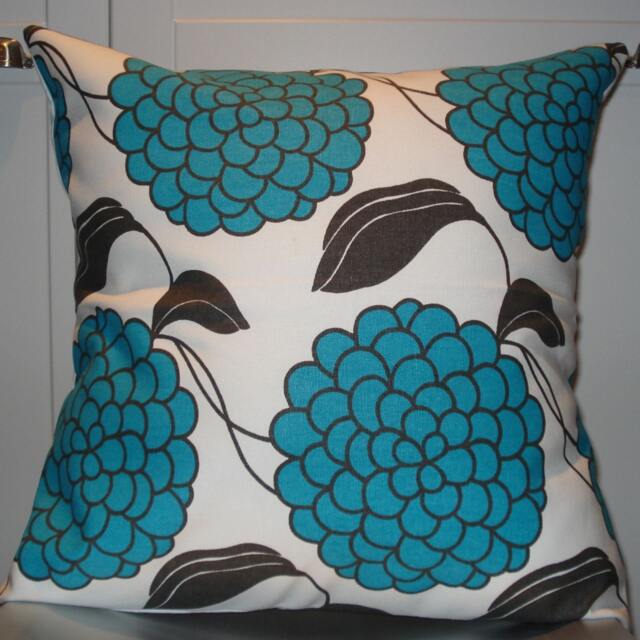 New 18x18 Inch Designer Handmade Pillow Case in Large Blue Flowers