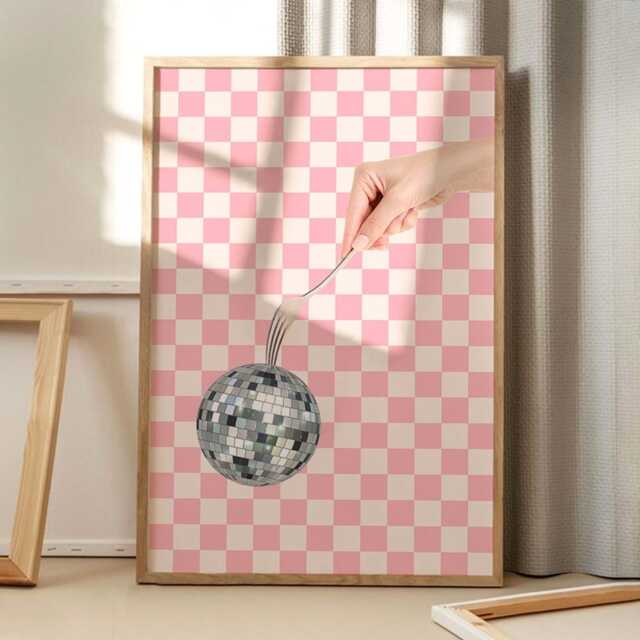 Funky Disco Ball Fork Art Canvas Poster, Trendy Wall Art, Apartment Aesthetic Decor, Retro Home Printed Gift - image 1