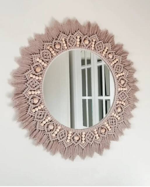 Large Beaded Mirror - Bronze Wall Decor Housewarming Day Gift Living Room Boho Express Shipping - 1-3 Days Nursery - image 1