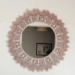 Large Beaded Mirror - Bronze Wall Decor Housewarming Day Gift Living Room Boho Express Shipping - 1-3 Days Nursery - thumbnail 2