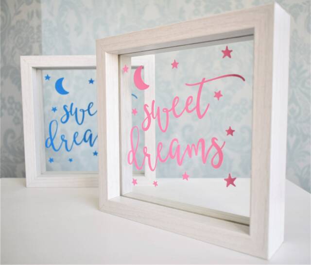 Floating Quote Frame. Sweet Dreams. Personalised Rose Gold Blue Pink White Writing. Neutral Boy Girl Shower Gift Nursery Ornament Wall Art - image 1