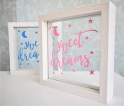 Floating Quote Frame. Sweet Dreams. Personalised Rose Gold Blue Pink White Writing. Neutral Boy Girl Shower Gift Nursery Ornament Wall Art - thumbnail 1