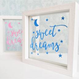 Floating Quote Frame. Sweet Dreams. Personalised Rose Gold Blue Pink White Writing. Neutral Boy Girl Shower Gift Nursery Ornament Wall Art - thumbnail 2