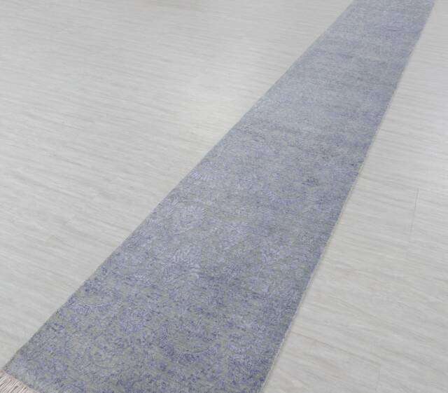 2'7x15'5 Ft. Runner Stairs, Hallway Modern Designer Rug Handmade Wool & Silk #8382 - image 1