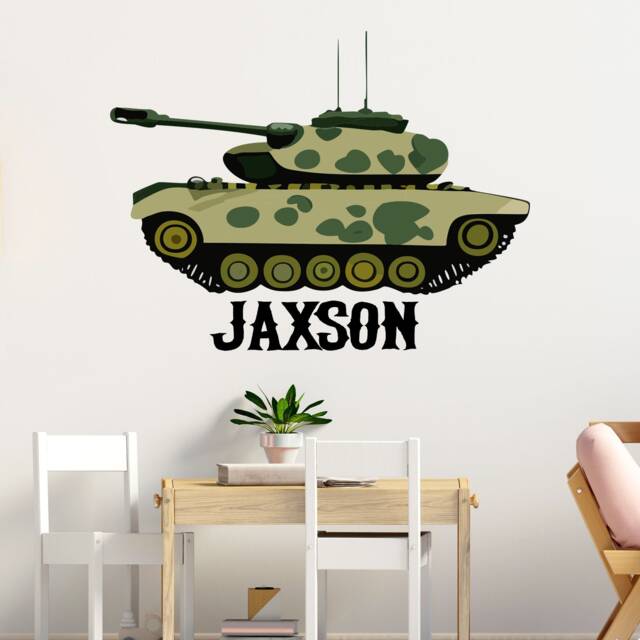 Army Tank Wall Decals Personalised Name Kids Bedroom Nursery Decor - image 1