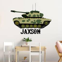 Army Tank Wall Decals Personalised Name Kids Bedroom Nursery Decor - thumbnail 1