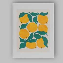 Minimalist Yellow Lemon Leaf Illustration Canvas Wall Art Print Decor Picture Ready To Hang - thumbnail 1