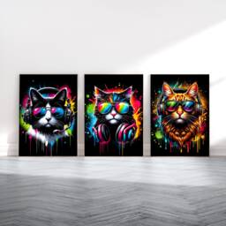 Cat Gaming Print Set - 3 Vibrant Gamer Posters - Boys Bedroom Decor Gift Artwork Girls Room Kids Video Game Wall Art Prints - thumbnail 1