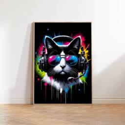 Cat Gaming Print Set - 3 Vibrant Gamer Posters - Boys Bedroom Decor Gift Artwork Girls Room Kids Video Game Wall Art Prints - thumbnail 2