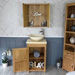Cloakroom Bathroom Vanity Unit Oak Cream Marble Stone Wash Stand & Basin 308cm025cm - thumbnail 2