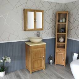 Cloakroom Bathroom Vanity Unit Oak Cream Marble Stone Wash Stand & Basin 308cm025cm - thumbnail 3
