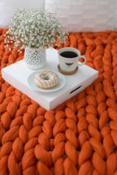 Chunky Knit Blanket, Knit Giant Throw, Arm Knitting, Yarn, Merino Wool, Thick Burnt Orange Wedding Present Gift