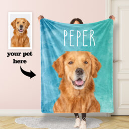 Personalized Pet Photo Blanket, Picture Blanket With Name, Memorial Dog Blanket Cat Gift