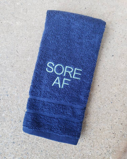 "Funny Embroidered Gym Towel Sports Sweat Towel Gift, ""Sore" - image 1