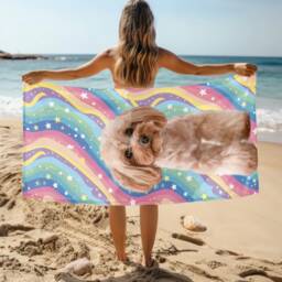 Personalized Pet Photo Beach Towel, Oversized Custom Cat Monogram Pool Dog Towel For Kids, Vacation Gift, Picnic - thumbnail 1