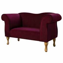 Small Burgundy Velvet Chaise Sofa - Upholstered Chair Handmade in Britain