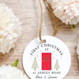 Personalised Christmas Bauble, Fiirst in Our New Home, Ceramic Ornament, Couples Gifts, Home Gift, First Decor - thumbnail 3