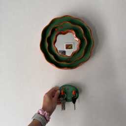 Wavy Green Ceramic Wall Mirror, Organic Entryway Flower Irregular Bathroom Decor, Handmade Vanity Earthy Home Gift - thumbnail 2