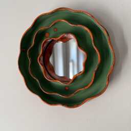 Wavy Green Ceramic Wall Mirror, Organic Entryway Flower Irregular Bathroom Decor, Handmade Vanity Earthy Home Gift - thumbnail 1