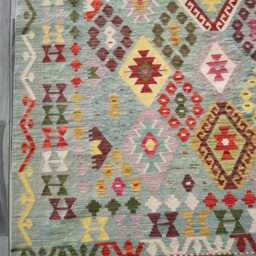 Handwoven Afghan Kilim Rug, Artisan Natural Wool Tribal Geometric Flatweave, Turkish Persian Navajo Bohemian Design, 303x204 cm - thumbnail 2