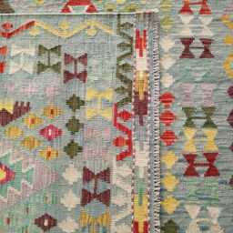 Handwoven Afghan Kilim Rug, Artisan Natural Wool Tribal Geometric Flatweave, Turkish Persian Navajo Bohemian Design, 303x204 cm - thumbnail 3