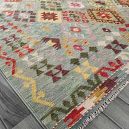 Handwoven Afghan Kilim Rug, Artisan Natural Wool Tribal Geometric Flatweave, Turkish Persian Navajo Bohemian Design, 303x204 cm - thumbnail 4