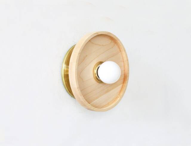 Maple & Brass Minimalist Fixture Light Bedside Sconce Vanity Wall Wooden Kitchen Lighting Hallway Lights - image 1