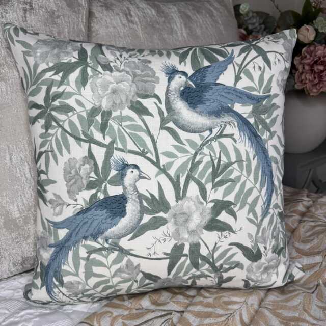 Handmade Laura Ashley Osterley Birds Cushion Cover - Seaspray Blue Green Ivory Countryside Cotton Pillow Cover, Home - image 1