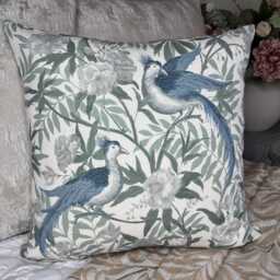 Handmade Laura Ashley Osterley Birds Cushion Cover - Seaspray Blue Green Ivory Countryside Cotton Pillow Cover, Home - thumbnail 1
