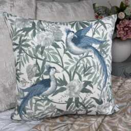 Handmade Laura Ashley Osterley Birds Cushion Cover - Seaspray Blue Green Ivory Countryside Cotton Pillow Cover, Home - thumbnail 4