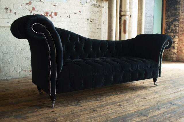 3 Seater Black Velvet Chesterfield Chaise Lounge, Modern British Handmade - image 1