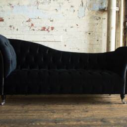 3 Seater Black Velvet Chesterfield Chaise Lounge, Modern British Handmade - thumbnail 2