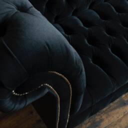 3 Seater Black Velvet Chesterfield Chaise Lounge, Modern British Handmade - thumbnail 3