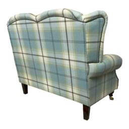 Wing Back Queen Anne Cottage 2 Seat Sofa -Balmoral Duck Egg Blue Tartan Fabric - thumbnail 4