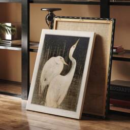 Minimalist Two White Egrets Print, Theo Van Hoytema Art, Japanese Inspired Birds Illustration Poster, Lithograph in Black, Bird Study - thumbnail 3